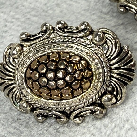 Vintage Ornate Silver & Gold-Tone Clip-On Earrings Women Classic Textured Design - Picture 11 of 16